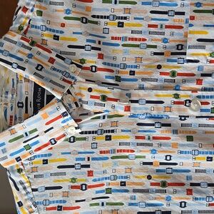 Charter Club Bold Watch Print Cotton Short Sleeve Button Down Medium